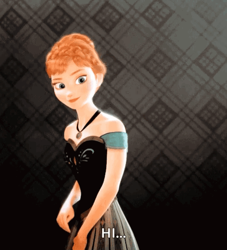 Anna From Frozen Is Standing In Front Of A Checkered Background And Says Hi GIF