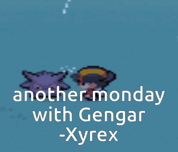 Another Monday With Gengar -Xyrex Is Written On A Blue Background GIF