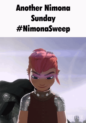 Another Nimona Sunday #Nimonasweep Poster With A Girl With Pink Hair GIF