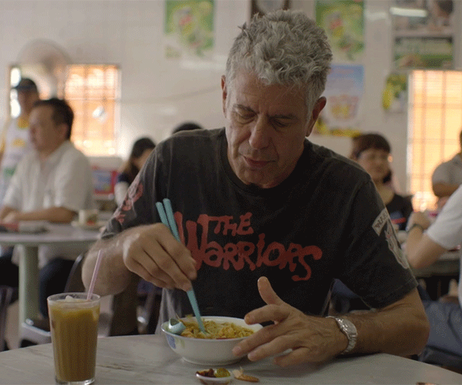 Anthony Bourdain Mixing His Noodles GIF