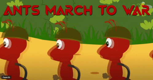 Ants Marching to War on Green Background