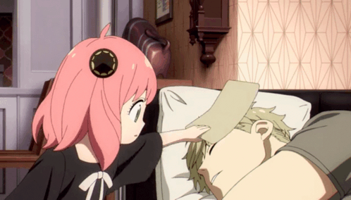 Anya Tapping Sleeping Loid Forger GIF