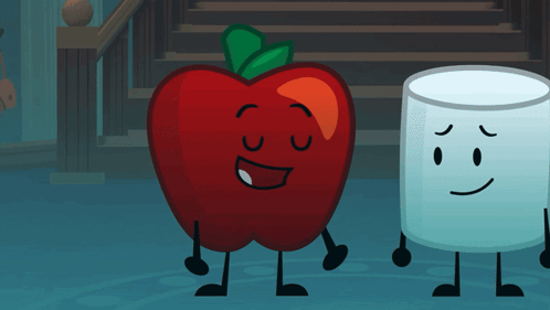 Apple And Marshmallow Standing Smiling GIF