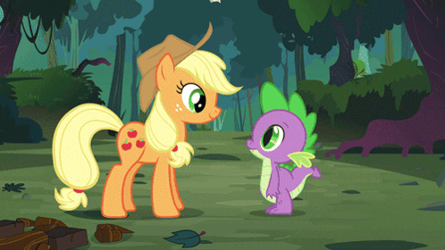 Applejack Standing Next to Purple Dragon