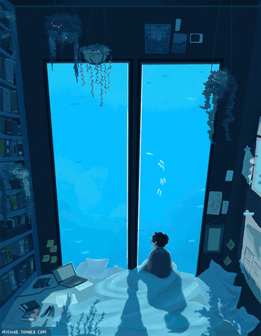 Aquarium Room Lofi Theme Girl Looking Outside GIF
