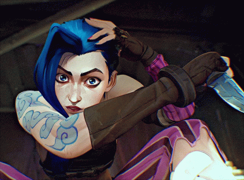 Arcane Jinx Sevika Knife Shocked Face GIF