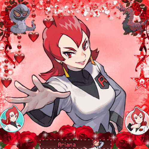 Ariana from Pokemon with Roses and Hearts