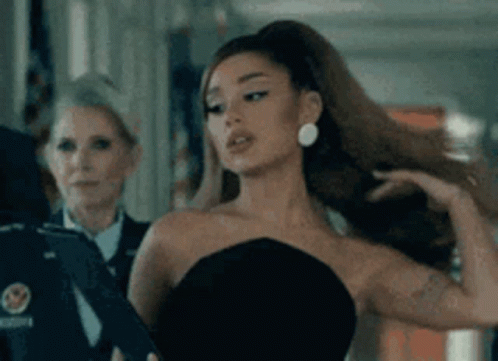 Ariana Grande Black Strapless Dress Ponytail Earrings GIF