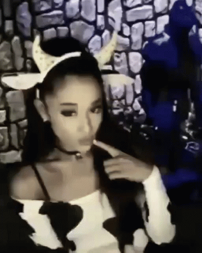 Ariana Grande Cow Costume With Horns Choker GIF
