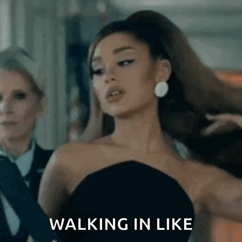 Ariana Grande In Black Dress Walking GIF
