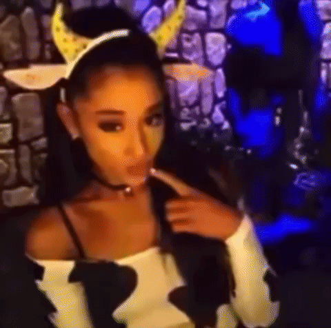 Ariana Grande in Cow Costume With Horns Making Funny Face