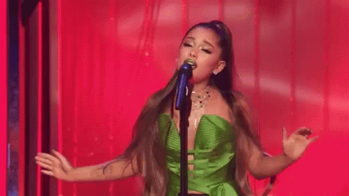 Ariana Grande Singing On Stage In Green Dress GIF