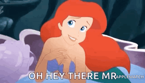 Ariel From The Little Mermaid Is Laying In The Water And Says Oh Hey There Mr. Applewatch GIF