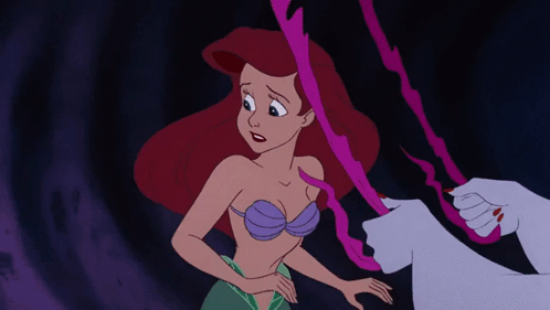 Ariel From The Little Mermaid Is Tied To A Purple Ribbon By Ursula GIF