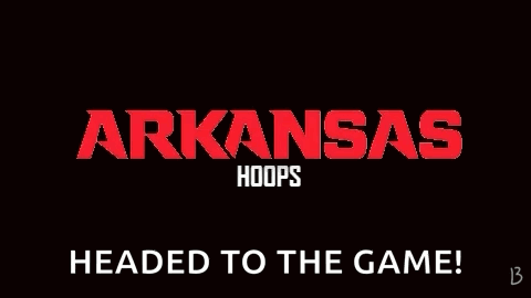 Arkansas Hoops Headed To The Game Written In Red On A Black Background GIF