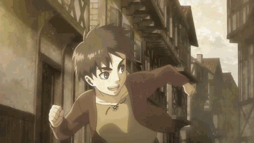Young Eren Mikasa And Armin Running Around GIF