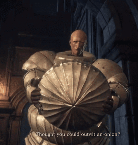 Armored Man with Shield Outwit an Onion