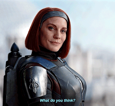 Armored Woman Says What Do You Think Blue Letters