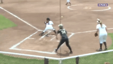 Army Softball Team Jump Over Safe Base GIF