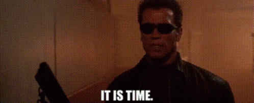 Arnold Schwarzenegger Holding Gun Saying It Is Time GIF