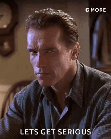 Arnold Schwarzenegger Says Let 'S Get Serious While Looking At The Camera GIF