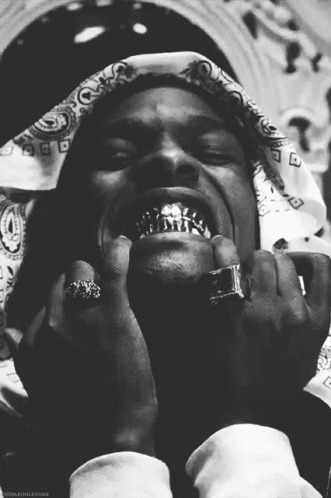 Black And White Asap Rocky Gold Teeth GIF