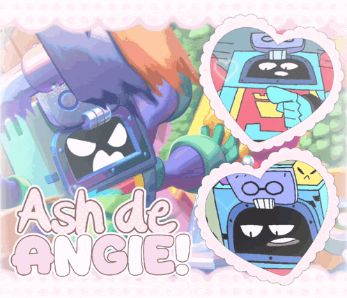 ash de angie is the name of the cartoon character shown on this poster