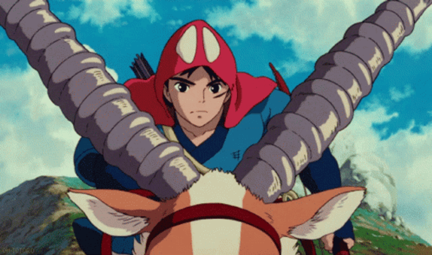 Ashitaka Riding Yakul GIF