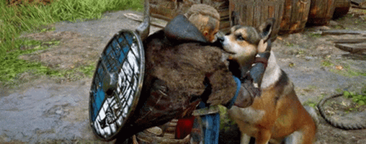 Assassin's Creed Valhalla Petting Dog GIF