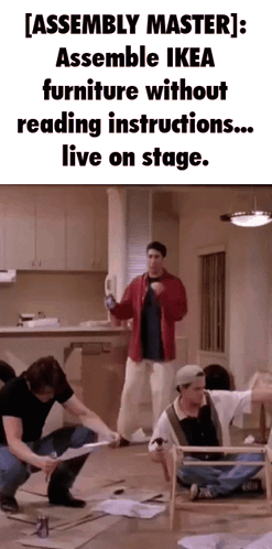 assembly master assemble ikea furniture without reading instructions ... live on stage ..
