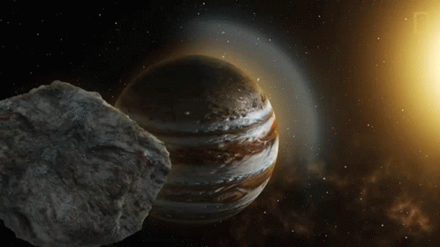 Asteroid Approaching Jupiter GIF