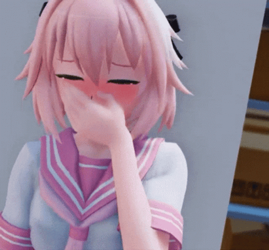 Astolfo Frantic Hiding Mouth Eye Rolling Animation GIF
