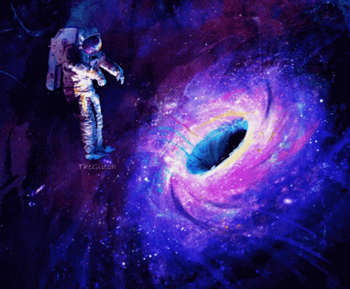 Astronaut Flying Through Black Hole With Watermark Trecglitch GIF