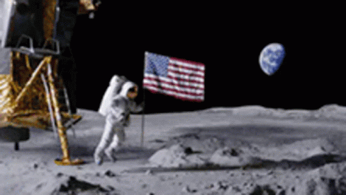 Astronaut Holding American Flag on Moon