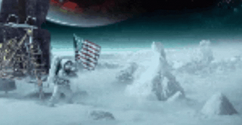Astronaut Holding American Flag on Moon