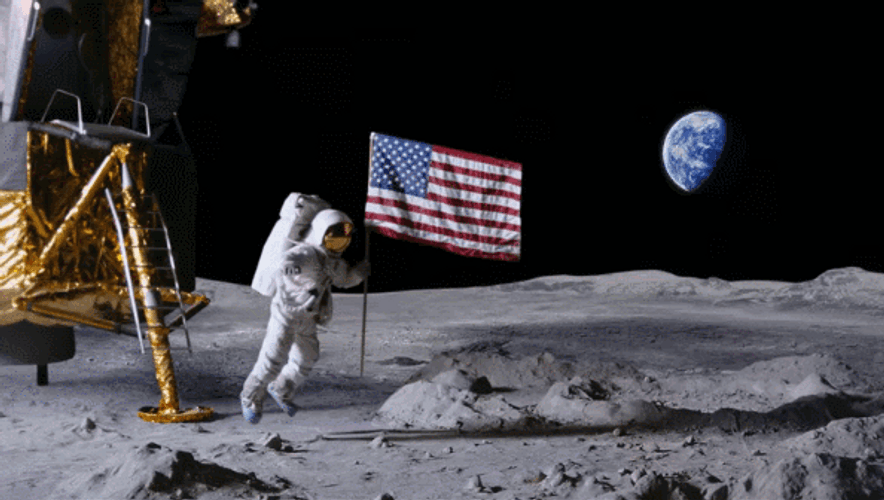 Astronaut Holding An American Flag Murica GIF