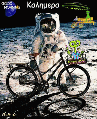 Astronaut Riding Bike Saying Stay Home