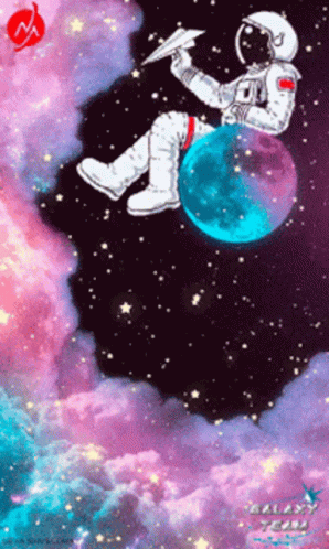 Astronaut Sitting on Planet Holding Paper Airplane
