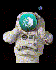 Astronaut Thumbs Up with Green Cube in Helmet