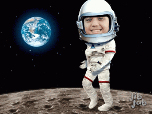 Astronaut Walking At The Moon Against Planet Earth GIF