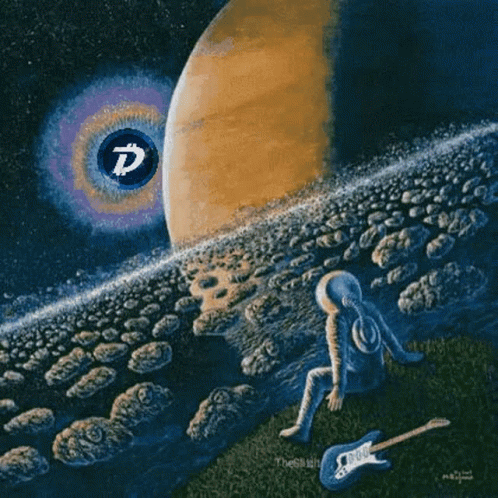 Astronaut Watching Digibyte Moon And Mars GIF