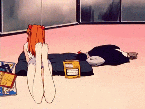 Asuka Evangelion Lying Down Snacking GIF