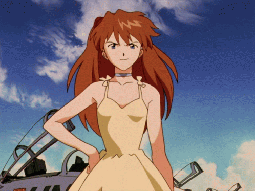 Asuka Evangelion Smirking In Yellow Dress GIF