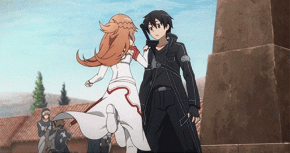 Asuna Trying To Hide By Kirito GIF
