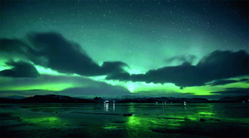 Aurora Borealis Over Lake GIF