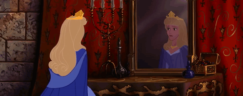 Aurora Looking at Her Reflection in Mirror