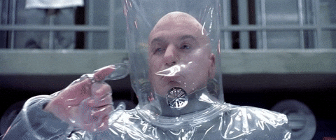 Austin Powers Dr Evil Wearing Plastic Suit GIF