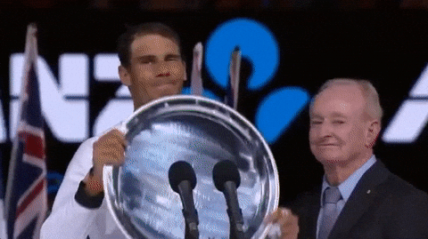 Australian Open Champion Rafael Nadal Showing Off Trophy GIF