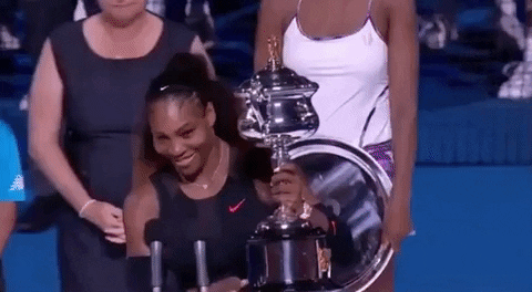 Australian Open Williams Sisters Holding Trophies Up GIF