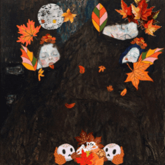 Autumn Falls Faces Leaves Halloween GIF